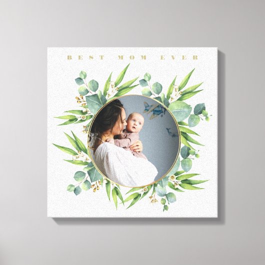 Toile Cadre photo feuille vert d'aquarelle fleurie (Recto)