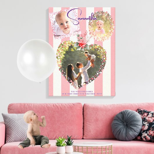 Toile Cadres Ornés 3 Photos Rose 1er Noël Jalons de l'en