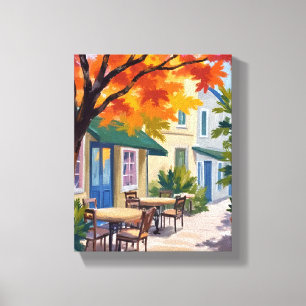Toile Cafe d'automne Aquarelle Feuillage d'automne