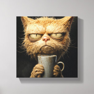 Toile Café du matin du chat grumpy
