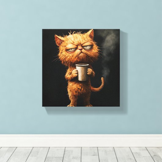Toile Café du matin du chat grumpy (Insitu (Plancher de Bois))