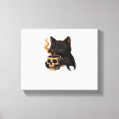Toile Café En Chat Foncé Avec Mug Crâne Surdimensionné T (Recto)