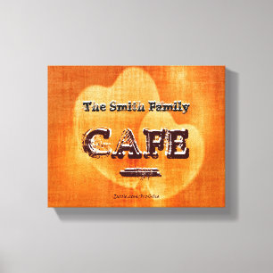 Toile Cafe Nom de Famille Coeurs Lumineux