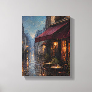 Toile Café sous la pluie de Bourgogne – Paysage urbain r