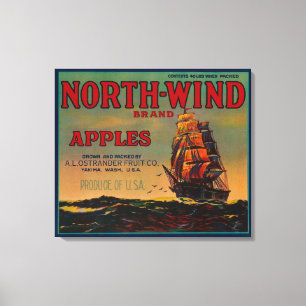 Toile Caisse LabelYakima, WA d'Apple de vent du nord