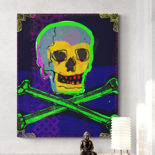 Toile Calavera Crâne Geek NFT Art Blanc Or Vert bleu