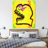 Toile Calavera Crâne Geek NFT Art Jaune Noir Violet (Insitu(Chambre))