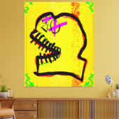 Toile Calavera Crâne Geek NFT Art Jaune Noir Violet (Insitu(Salon))