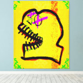 Toile Calavera Crâne Geek NFT Art Jaune Noir Violet (Insitu (Plancher de Bois))