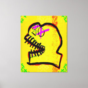 Toile Calavera Crâne Geek NFT Art Jaune Noir Violet