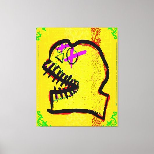 Toile Calavera Crâne Geek NFT Art Jaune Noir Violet (Recto)