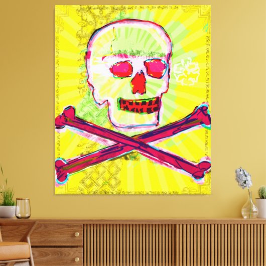 Toile Calavera Crâne geek NFT Art Jaune Vert rouge (Insitu(Salon))
