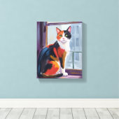 Toile Calico Cat | Watercolor Windowsill Pet (Insitu (Plancher de Bois))