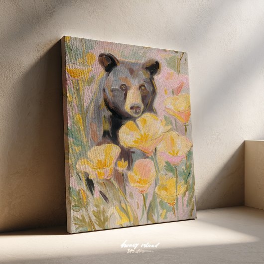 Toile California Bear with Poppies & Wildflowers Art Pri