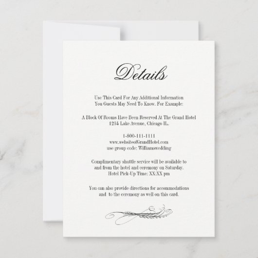 Toile & Calligraphie Détails du Mariage Carte de b (Devant)