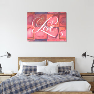 Toile Calligraphie fleurie Amour Coeur Lettrer rose