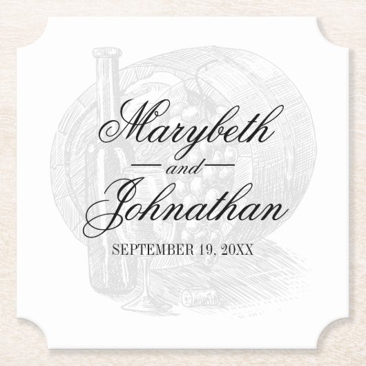 Toile & Calligraphy Editable Wedding Kartonnen Onderzetters (Voorkant)