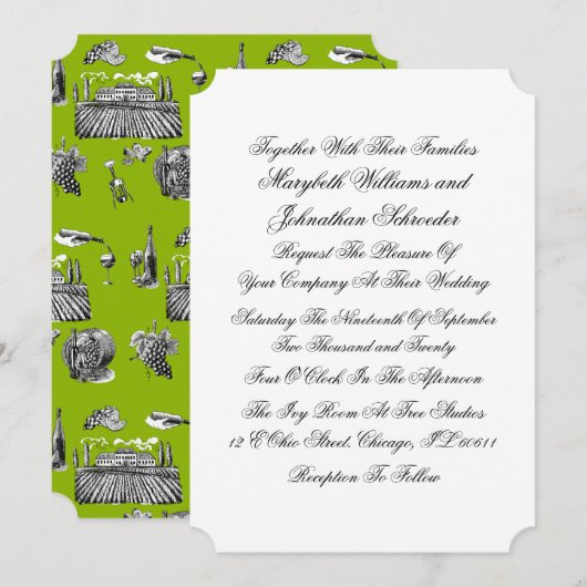 Toile & Calligraphy Wedding Invitation Card Kaart (Voorkant / Achterkant)