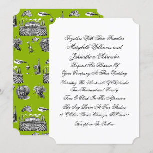 Toile & Calligraphy Wedding Invitation Card Kaart