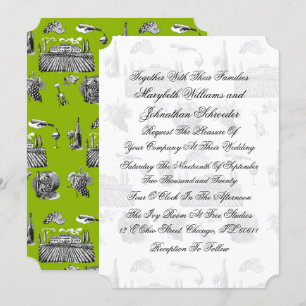 Toile & Calligraphy Wedding Invitation Card Kaart