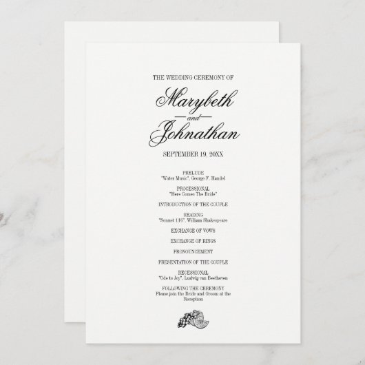 Toile & Calligraphy Wedding Program Card Programma (Voorkant / Achterkant)