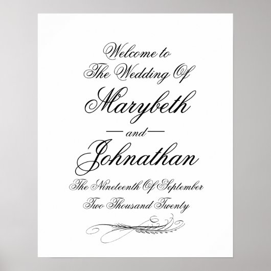 Toile & Calligraphy Wedding Welcome Poster Print (Voorkant)