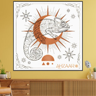 Toile Caméléon Boho Soleil et Étoiles Art Reptile
