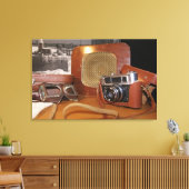 Toile Caméra analogique vintage en coque marron cuir (Insitu(Salon))