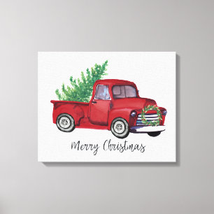 Toile Camion de rouge d'aquarelle de Noël de ferme