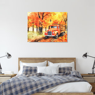 Toile Camionnette Vintage Orange en Automne 32x24