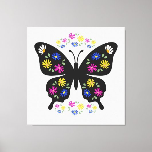 Toile Camiseta mariposa con flores multicolor (Recto)