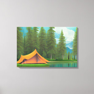 Toile Camping Art Thématique   Tente sur le lac dans les