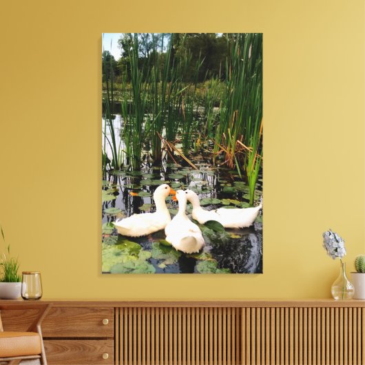 Toile Canards blancs, caleçons, cattails, lac (Insitu(Salon))