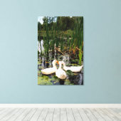 Toile Canards blancs, caleçons, cattails, lac (Insitu (Plancher de Bois))