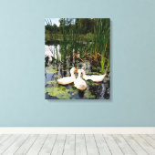 Toile Canards blancs, caleçons, cattails, lac (Insitu (Plancher de Bois))