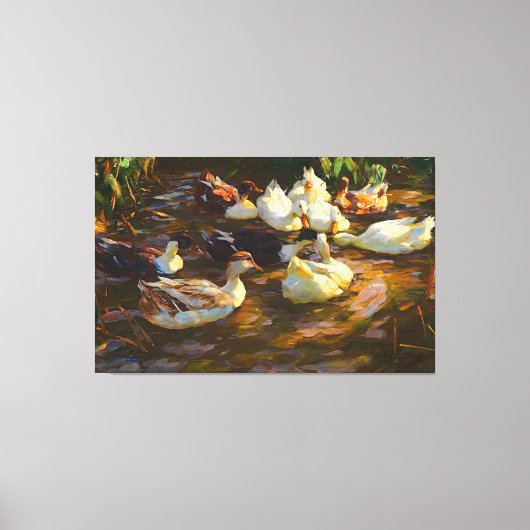 Toile Canards Brown Noirs Blancs vintages Dans L'Étang (Recto)