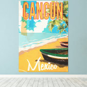 Toile Cancun Mexico Beach Vintage affiche de voyage (Insitu (Plancher de Bois))