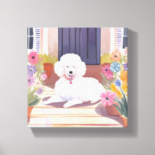 Toile Caniche Blanc   Fleurs Aquarelle Chien Animal