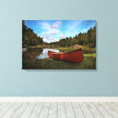 Toile Canot rouge sur la rive du lac (Insitu (Plancher de Bois))