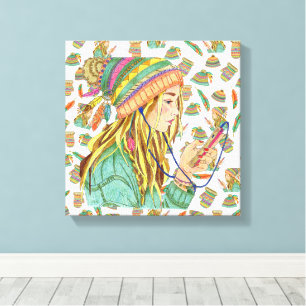 Toile Canvas Boho Casquette thème fille