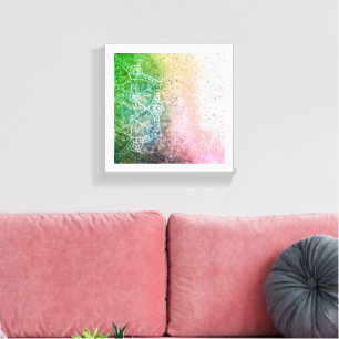 Toile Canvas Boho Rose Vert Mandala