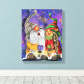 Toile Canvas de Noël Imprimer Cadeau avec Gnomes heureux (Insitu (Plancher de Bois))