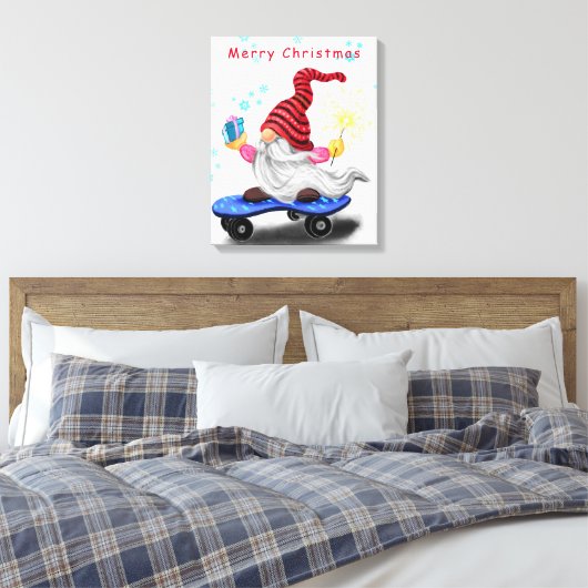 Toile Canvas de Noël Imprimer Patinage Gnome avec cadeau (Insitu(Chambre))