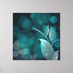 Toile Canvas enrobé Feuille turquoise Bokeh