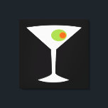 Toile Canvas étirée Martini Movie Classique (plus grande<br><div class="desc">Cette toile étirée Martini Movie Classique (en noir) présente un arrière - plan noir et l'image d'une silhouette blanche d'un verre martini. A l'intérieur du verre se trouve une glorieuse olive verte avec un pimento orange. C'est un morceau amusant d'art mural pour tous ceux qui souhaitent être un personnage dans...</div>