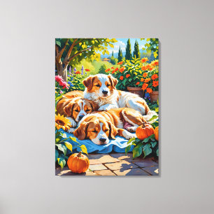 Toile Canvas étirés de la famille de chiens Bliss Automn