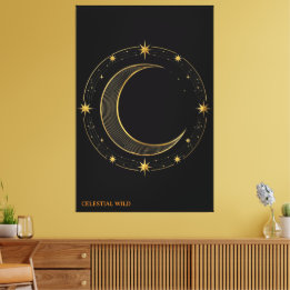 Toile Canvas Luxury Black Gold Celestial Moon Art