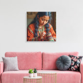 Toile Canvas Print (Beading a Moccasin) (Insitu(Salon))