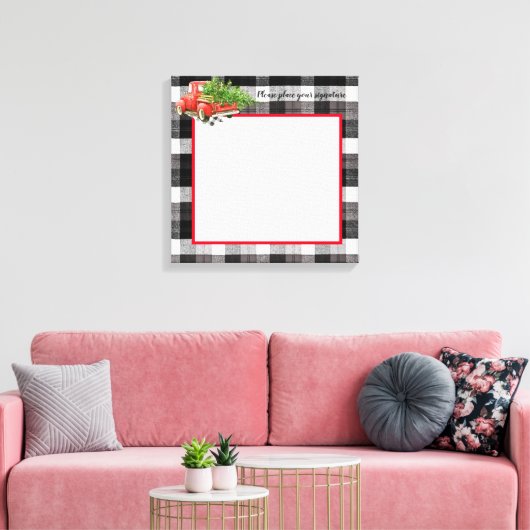 Toile Canvas Signature 20"x20" Camion XMAS Baffalo Plaid (Insitu(Salon))