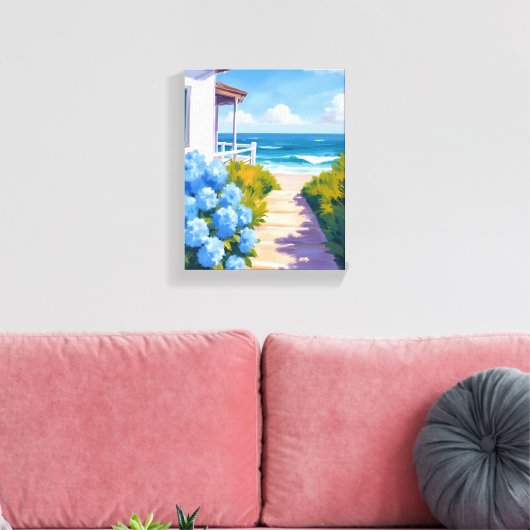 Toile Cape Cod Beach Path | Hydrangea Coastal Painting (Insitu(Salon))